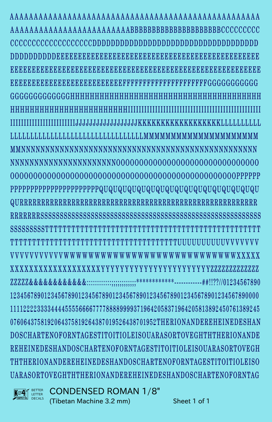 Condensed Roman Letter Number Alphabet