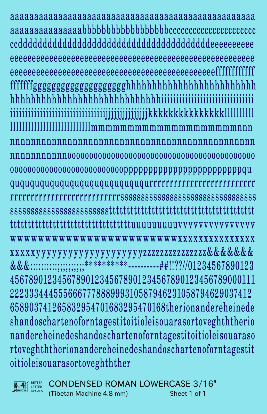 Lowercase Condensed Roman Letter Number Alphabet