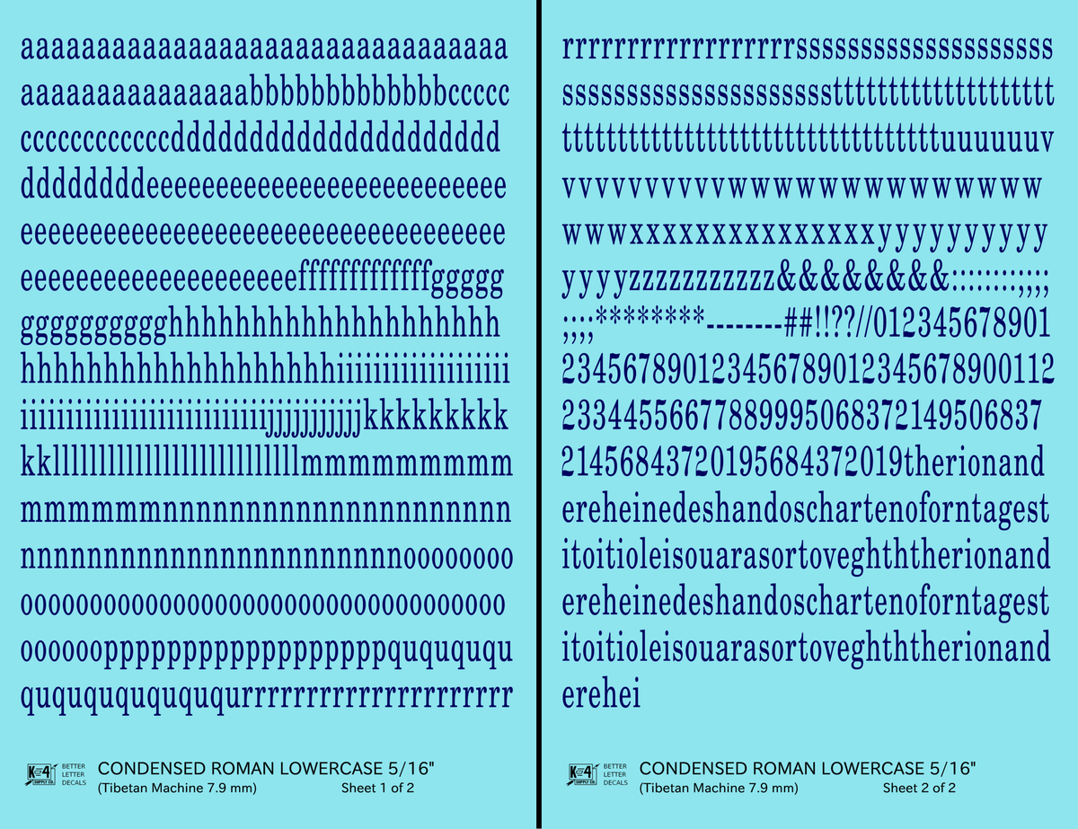 Lowercase Condensed Roman Letter Number Alphabet