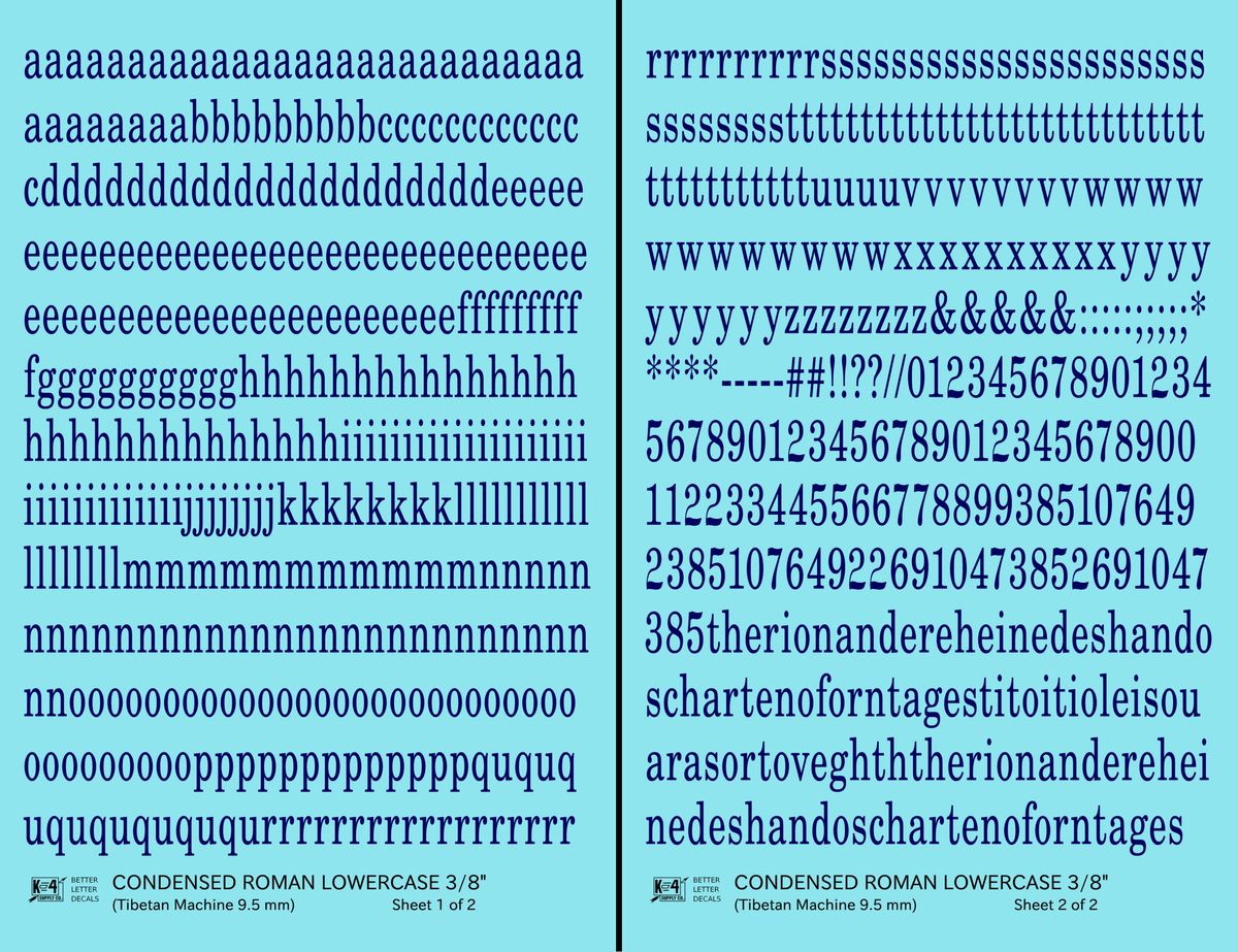 Lowercase Condensed Roman Letter Number Alphabet