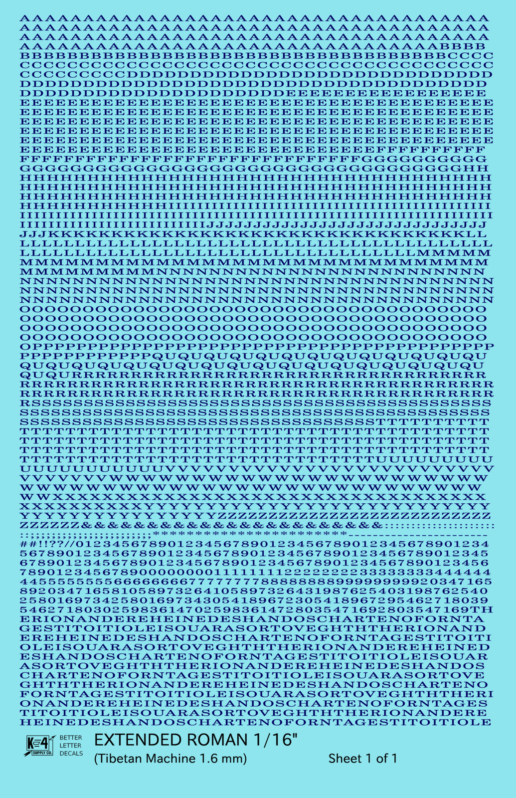 Extended Roman Letter Number Alphabet