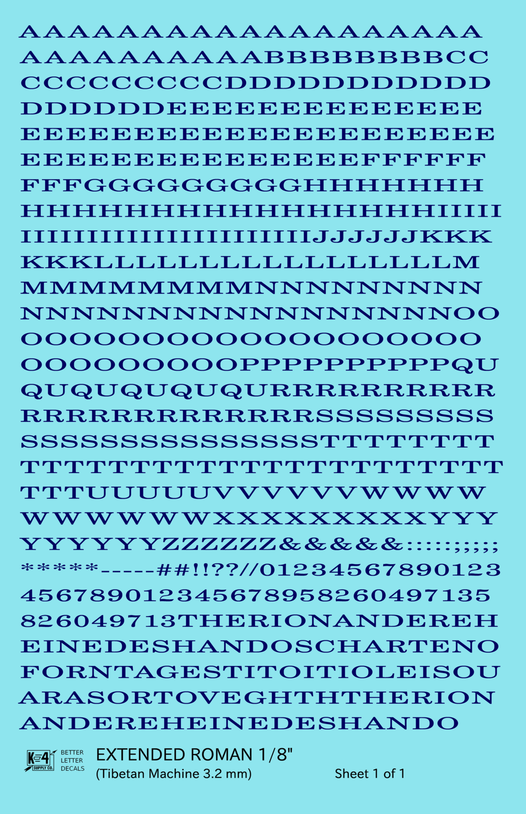 Extended Roman Letter Number Alphabet
