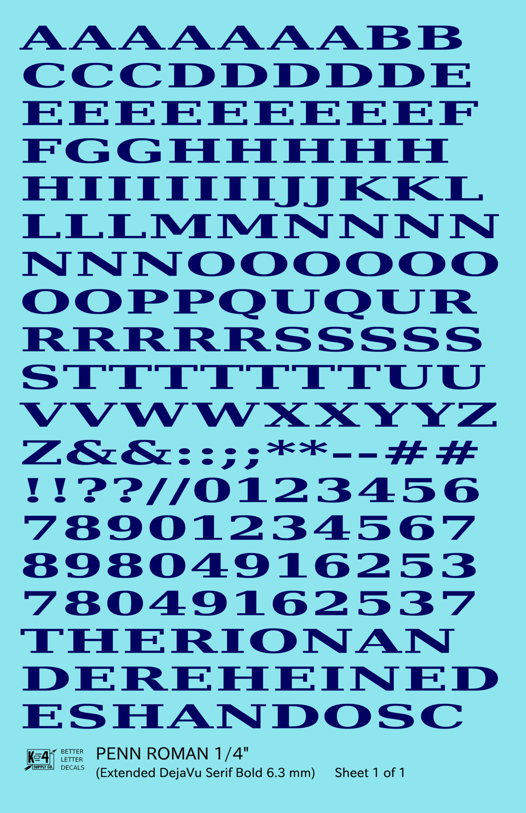 Penn Roman Letter Number Alphabet