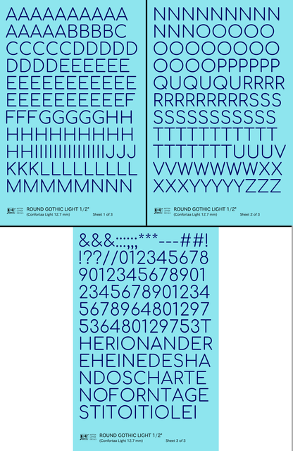Round Modern Gothic Light Letter Number Alphabet
