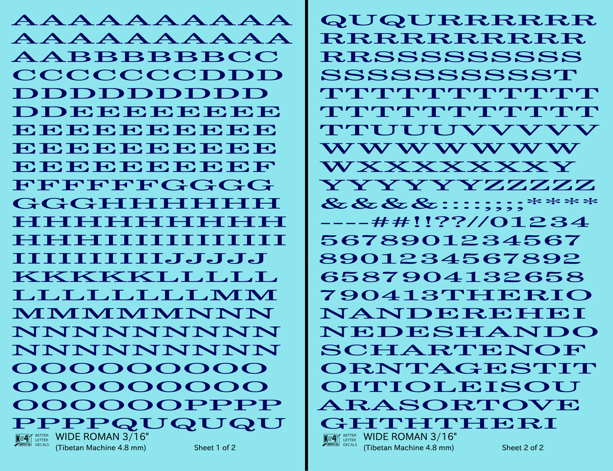 Wide Roman Letter Number Alphabet