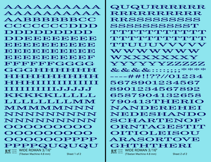 Wide Roman Letter Number Alphabet