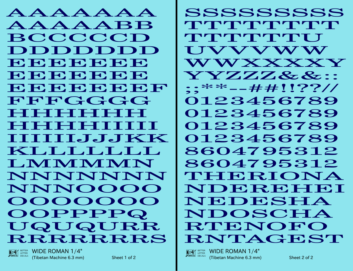 Wide Roman Letter Number Alphabet
