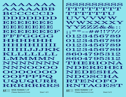 Wide Roman Letter Number Alphabet