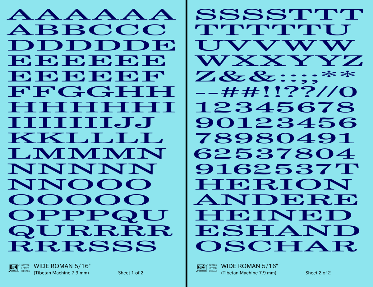 Wide Roman Letter Number Alphabet