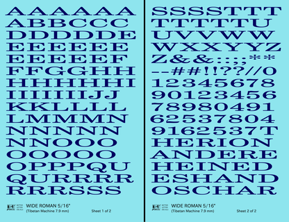 Wide Roman Letter Number Alphabet