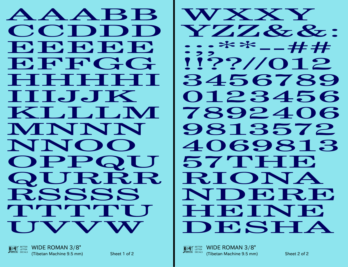 Wide Roman Letter Number Alphabet