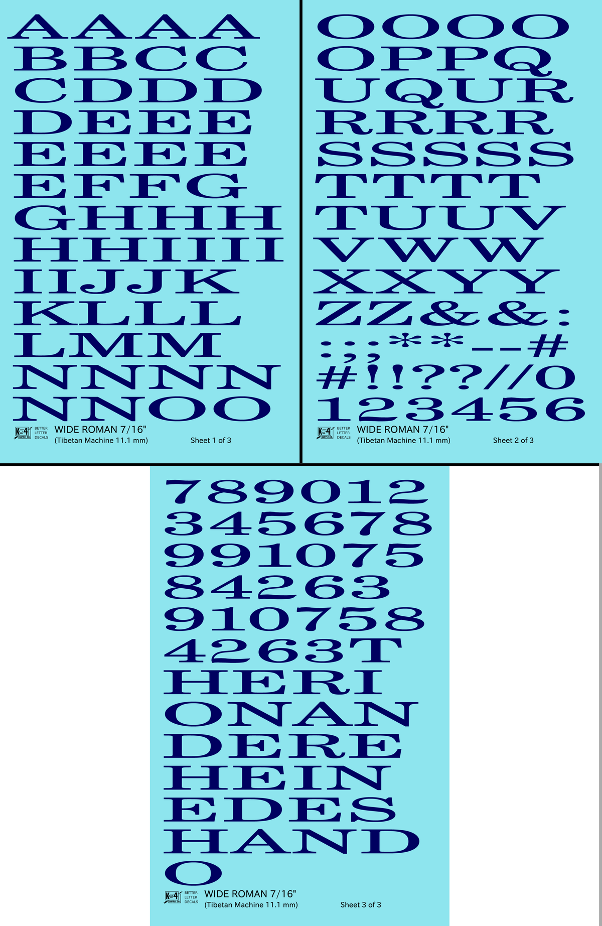 Wide Roman Letter Number Alphabet