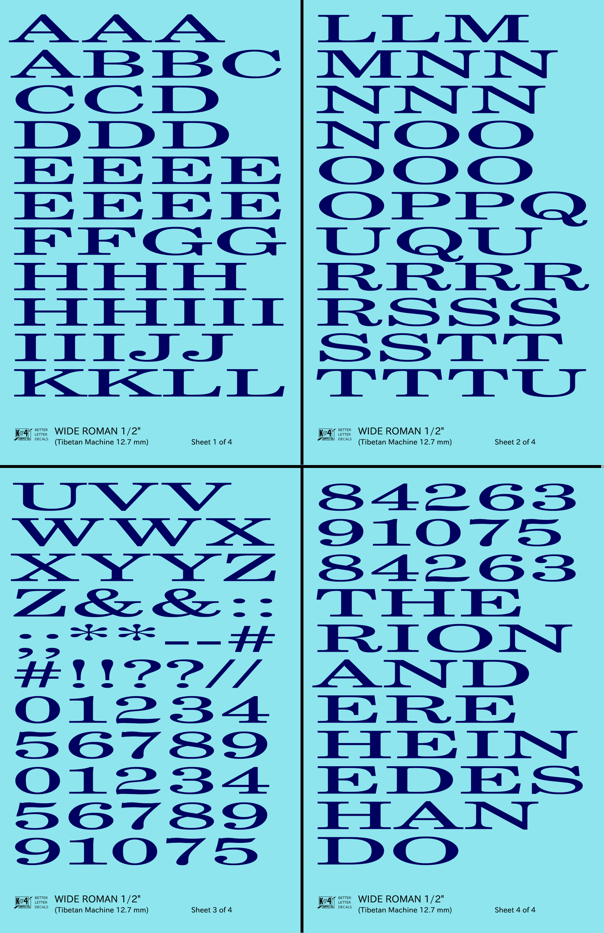 Wide Roman Letter Number Alphabet