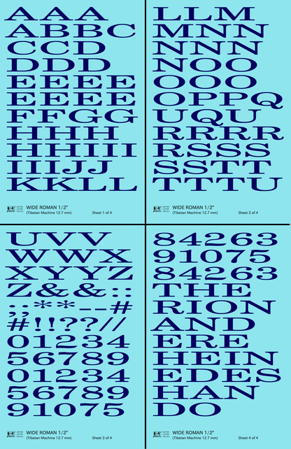 Wide Roman Letter Number Alphabet