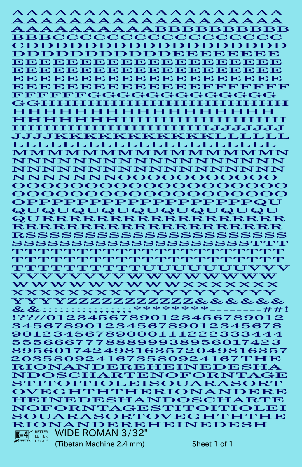 Wide Roman Letter Number Alphabet