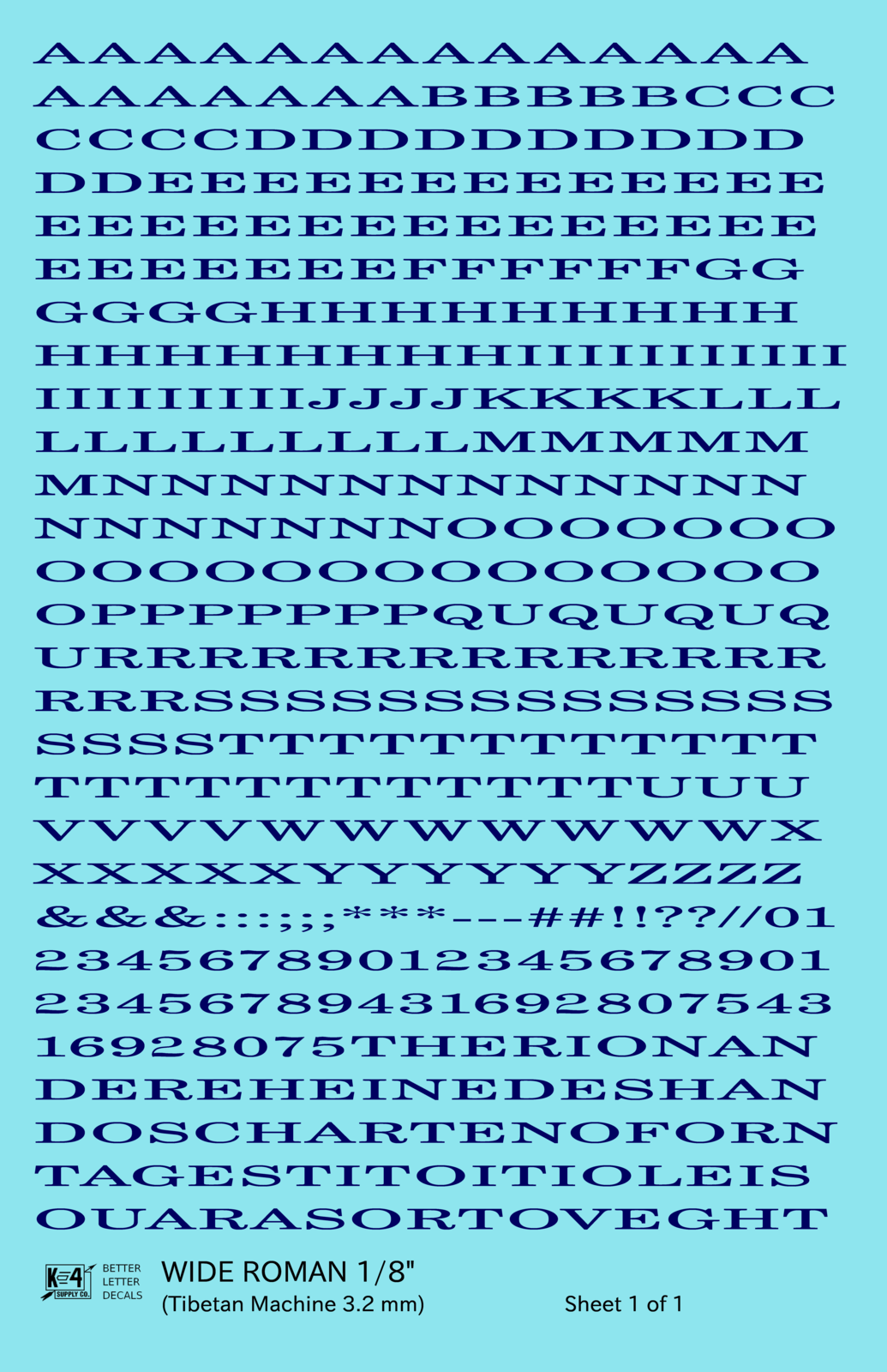 Wide Roman Letter Number Alphabet