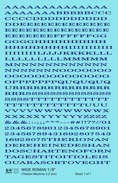 Wide Roman Letter Number Alphabet