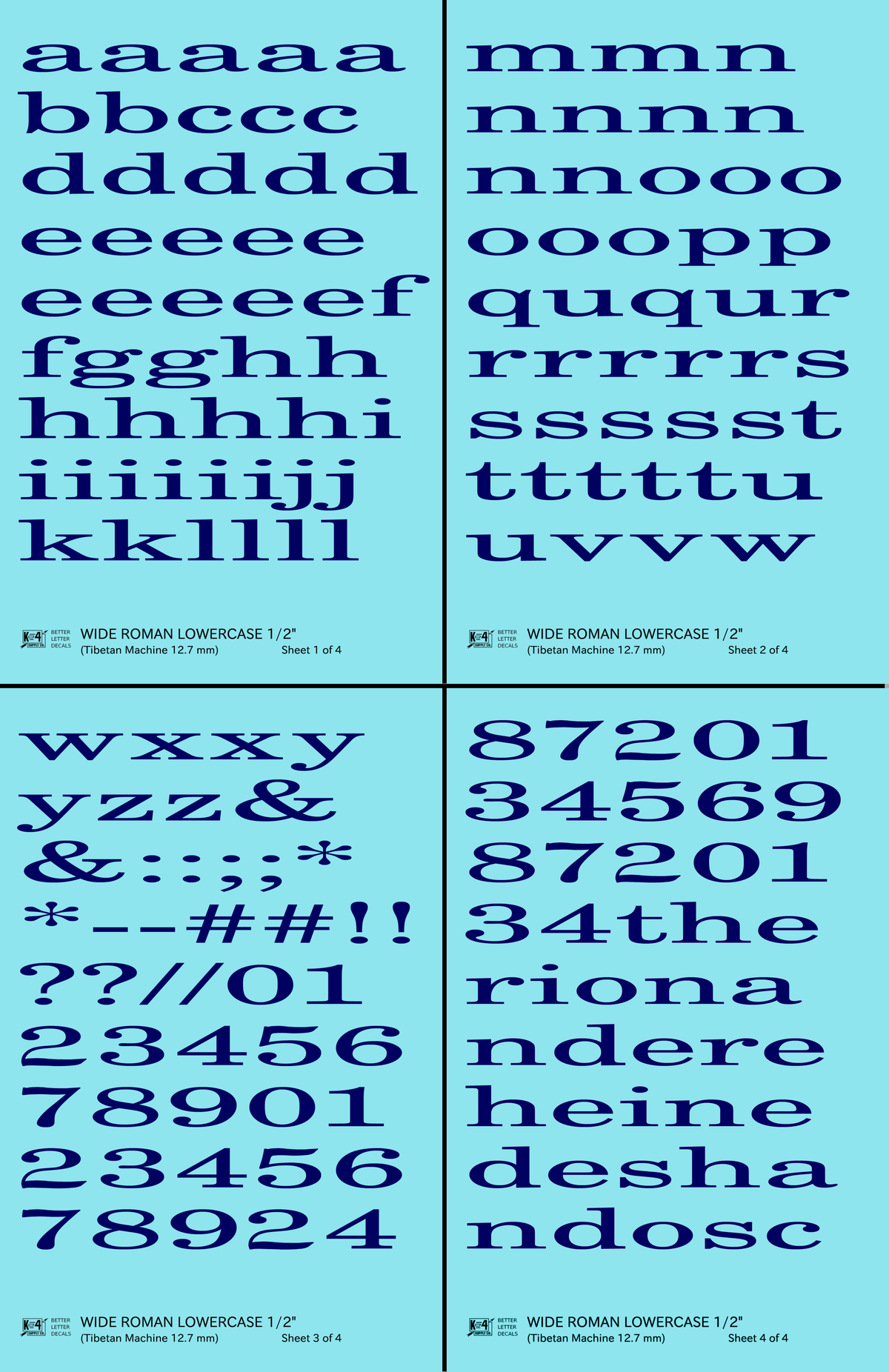 Lowercase Wide Roman Letter Number Alphabet