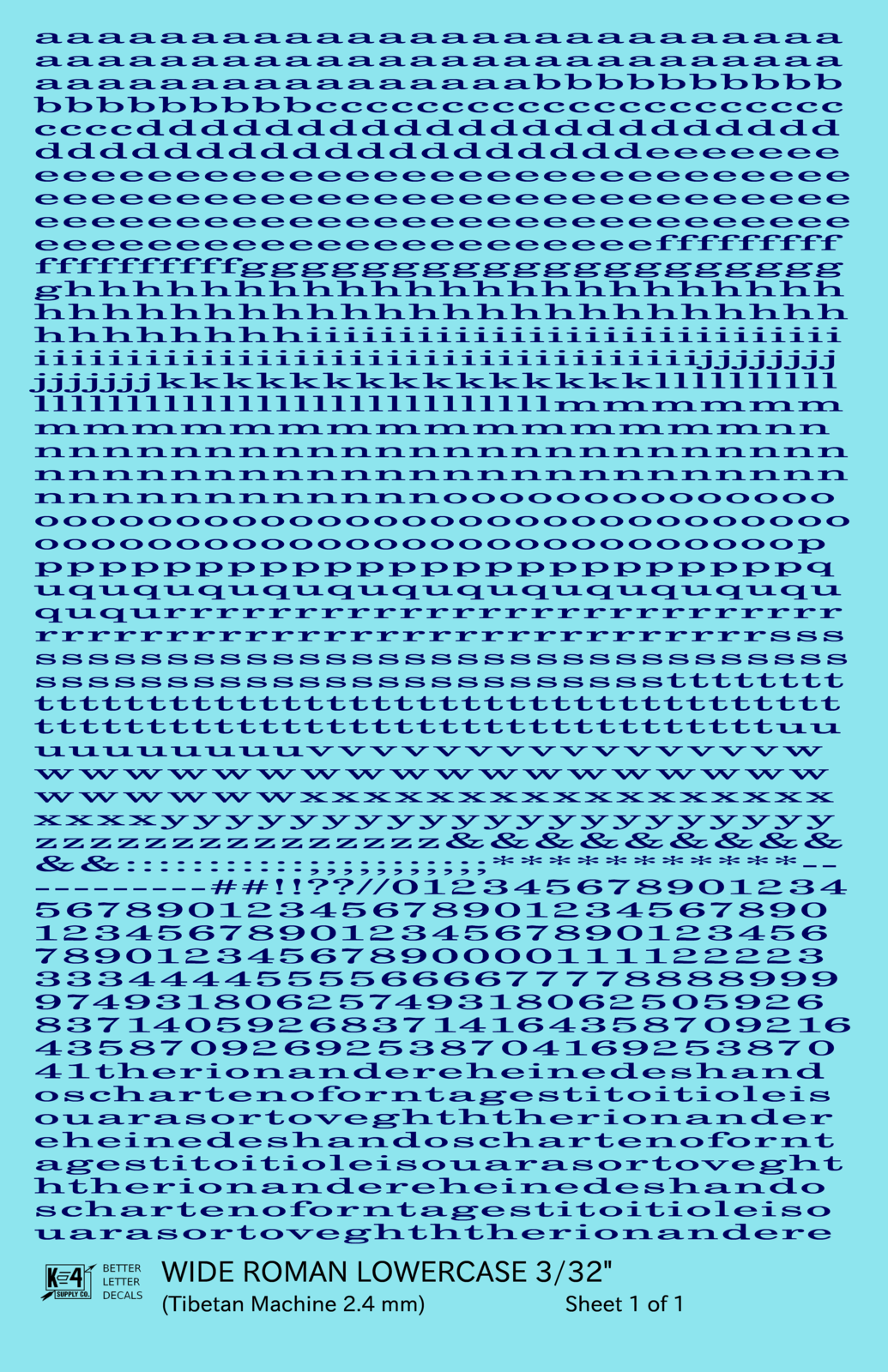Lowercase Wide Roman Letter Number Alphabet