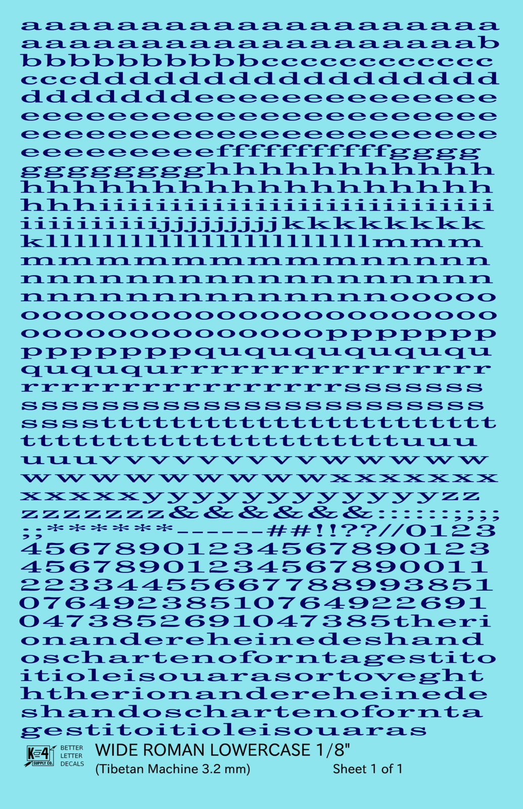 Lowercase Wide Roman Letter Number Alphabet