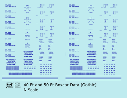 40 To 50 Ft Boxcar Gothic Font Dimensional Data Set