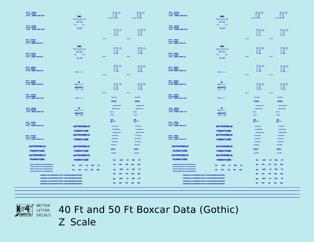 40 To 50 Ft Boxcar Gothic Font Dimensional Data Set