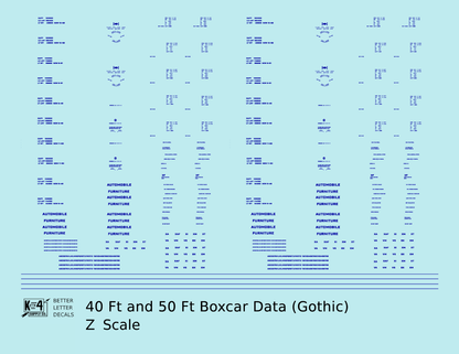 40 To 50 Ft Boxcar Gothic Font Dimensional Data Set