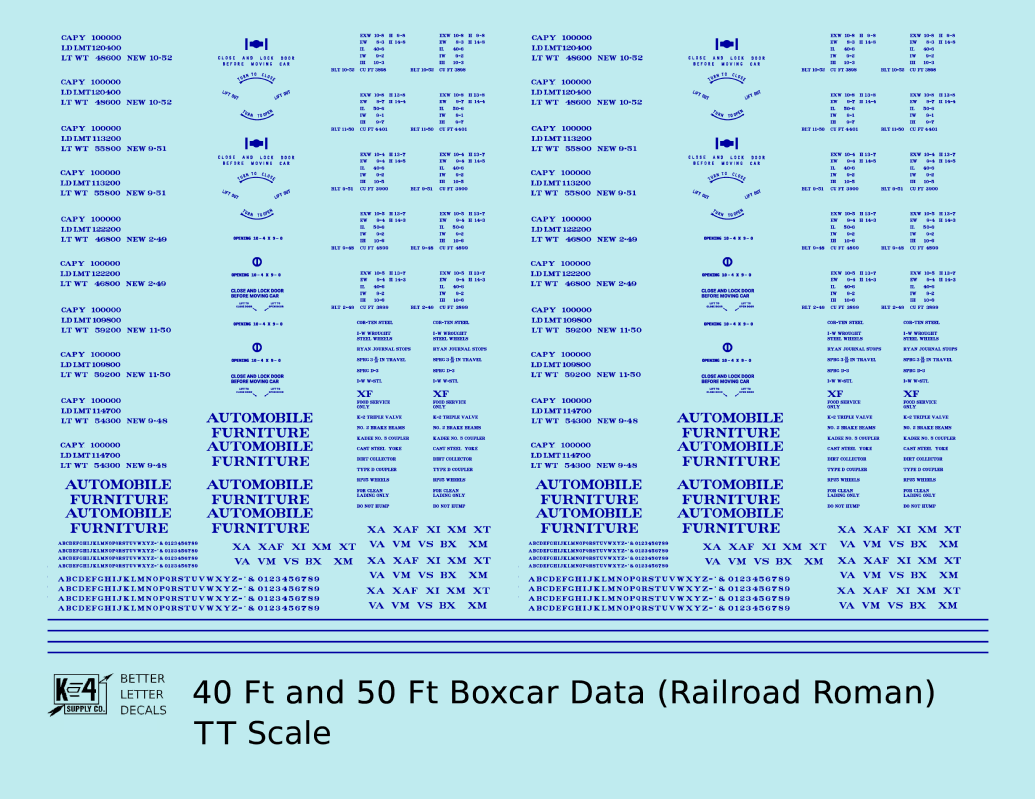 40 To 50 Ft Boxcar Roman Font Dimensional Data Set