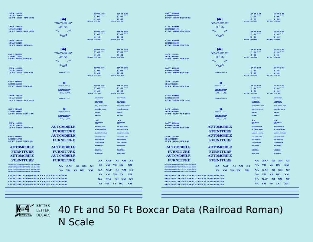 40 To 50 Ft Boxcar Roman Font Dimensional Data Set