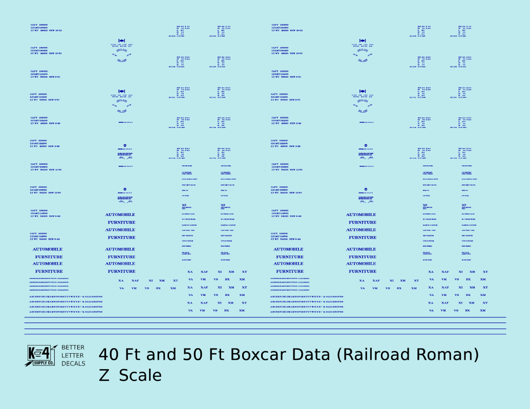 40 To 50 Ft Boxcar Roman Font Dimensional Data Set
