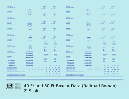 40 To 50 Ft Boxcar Roman Font Dimensional Data Set