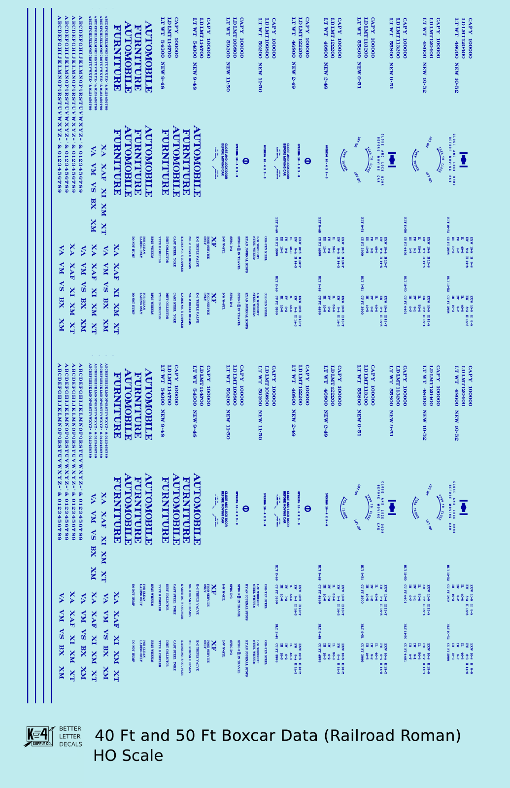40 To 50 Ft Boxcar Roman Font Dimensional Data Set