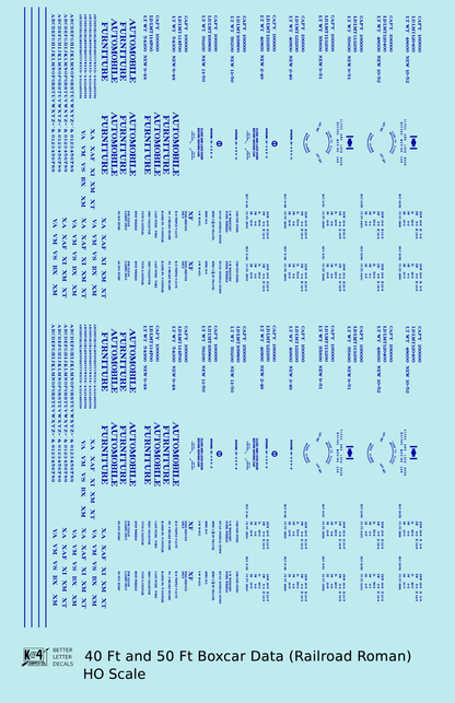 40 To 50 Ft Boxcar Roman Font Dimensional Data Set