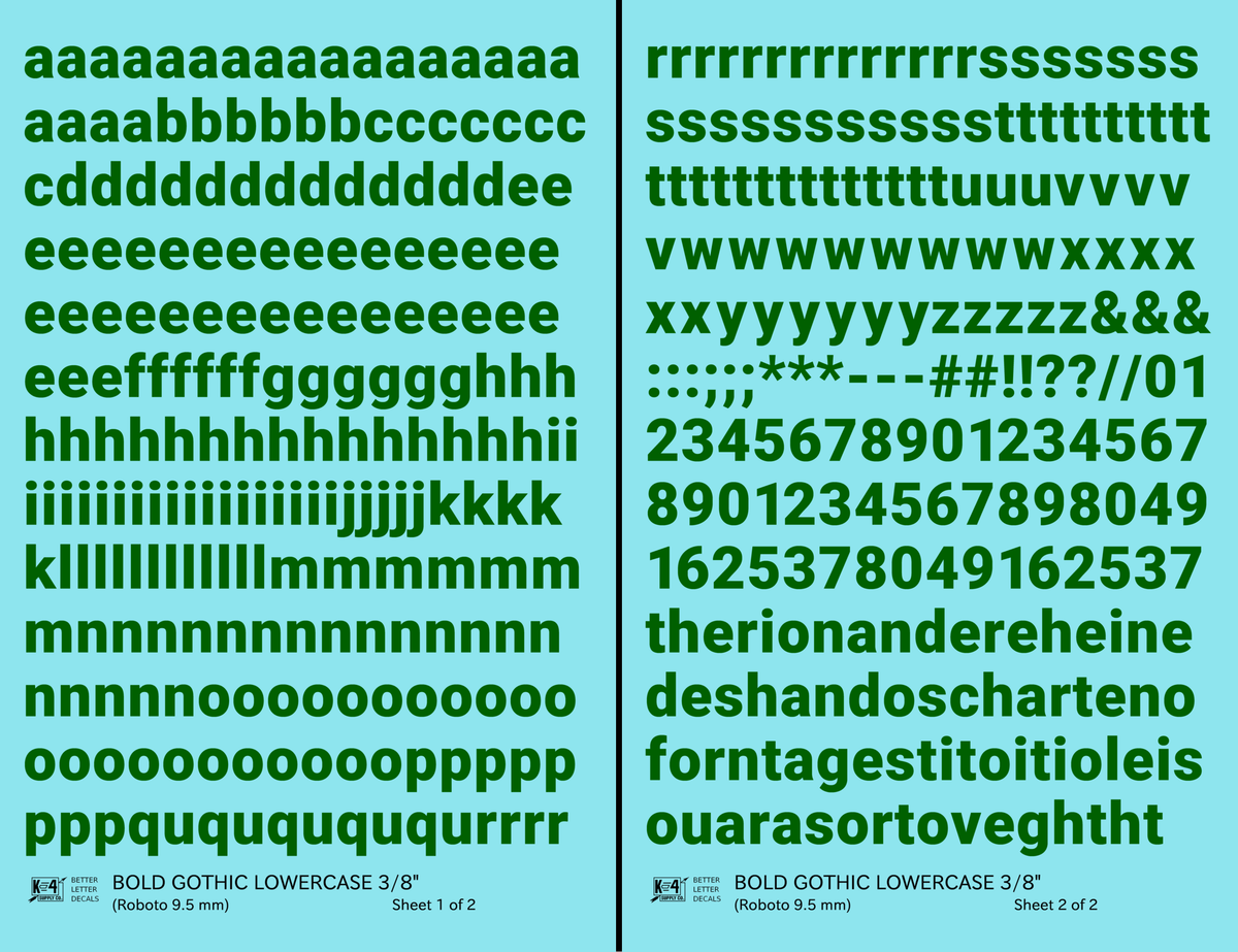 Lowercase Bold Gothic Letter Number Alphabet