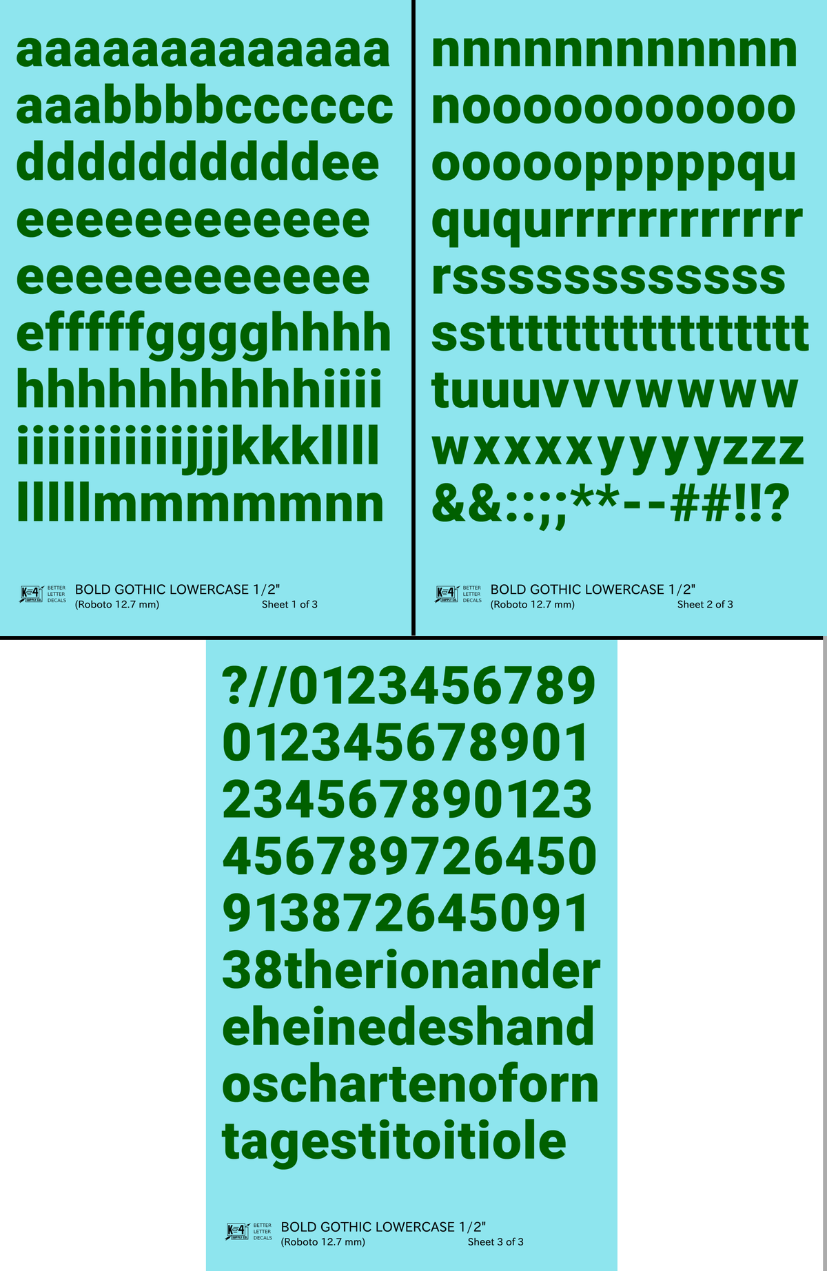 Lowercase Bold Gothic Letter Number Alphabet