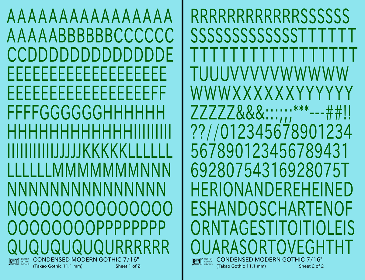 Condensed Modern Gothic Letter Number Alphabet