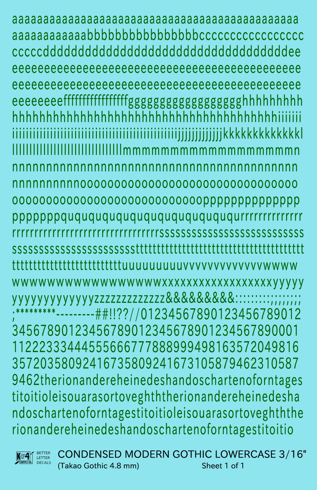 Lowercase Condensed Modern Gothic Letter Alphabet