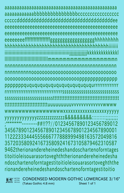 Lowercase Condensed Modern Gothic Letter Alphabet