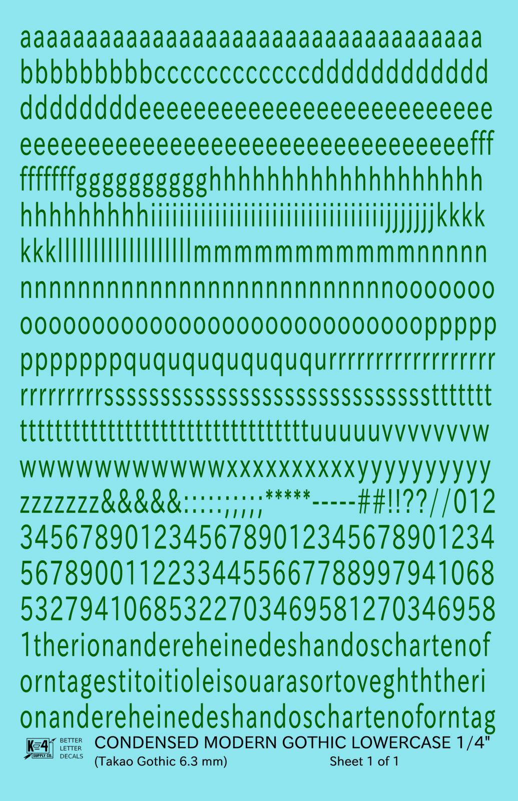 Lowercase Condensed Modern Gothic Letter Alphabet