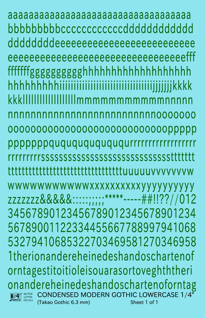 Lowercase Condensed Modern Gothic Letter Alphabet