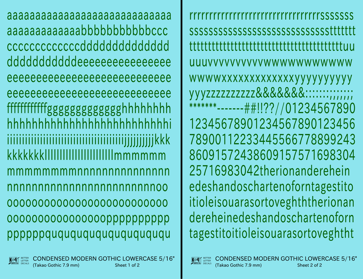 Lowercase Condensed Modern Gothic Letter Alphabet