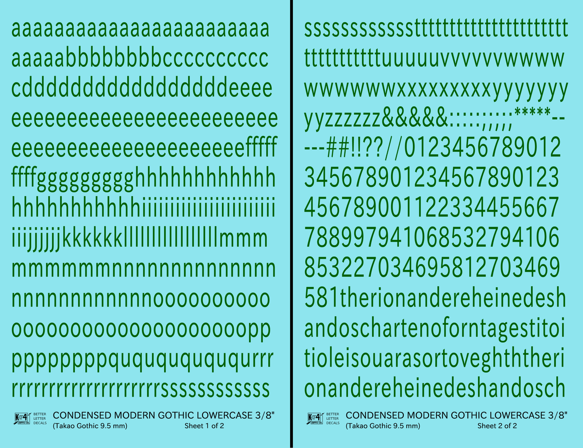 Lowercase Condensed Modern Gothic Letter Alphabet