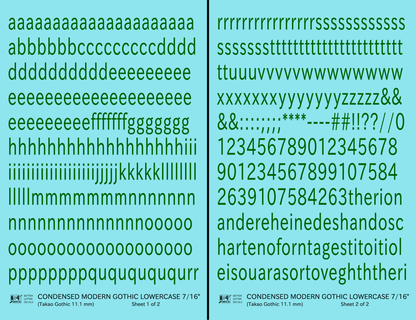 Lowercase Condensed Modern Gothic Letter Alphabet