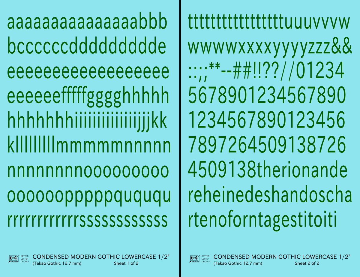 Lowercase Condensed Modern Gothic Letter Alphabet