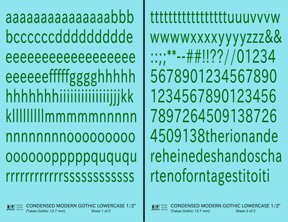 Lowercase Condensed Modern Gothic Letter Alphabet
