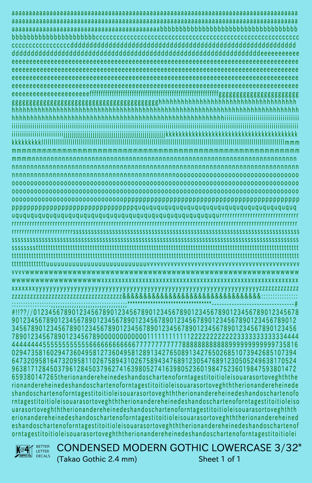Lowercase Condensed Modern Gothic Letter Alphabet