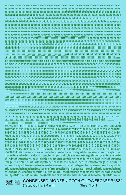Lowercase Condensed Modern Gothic Letter Alphabet