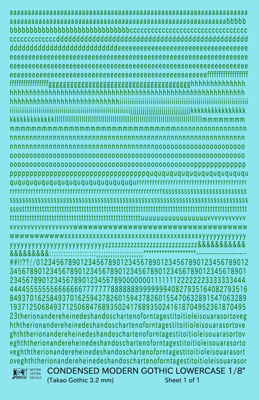 Lowercase Condensed Modern Gothic Letter Alphabet