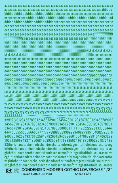 Lowercase Condensed Modern Gothic Letter Alphabet