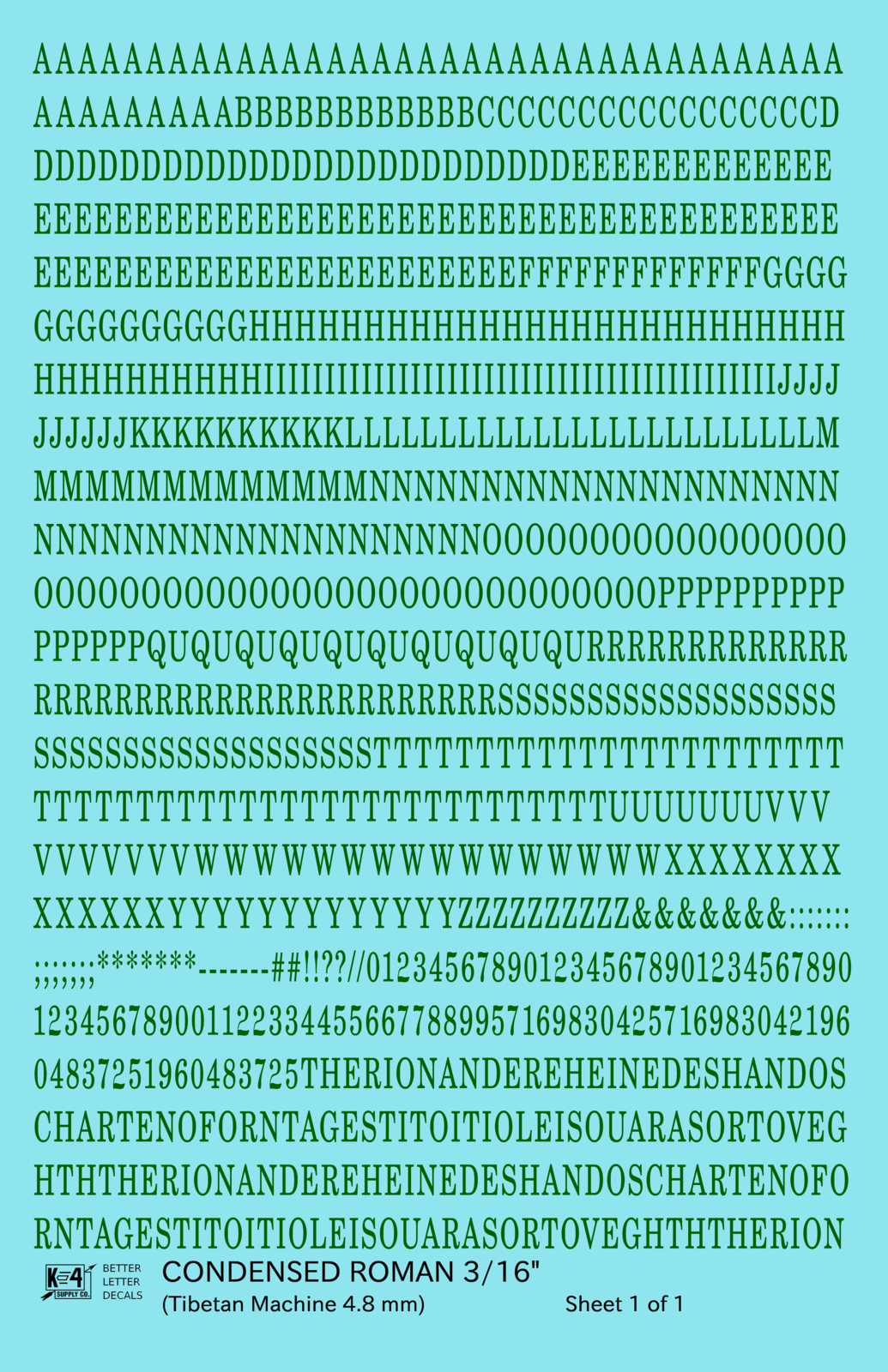 Condensed Roman Letter Number Alphabet